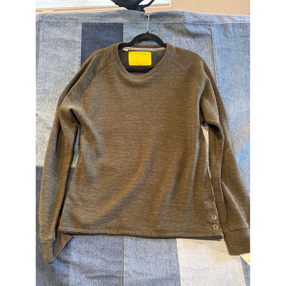 Descendant of Thieves Mens Olive Green Textured Knit Sweater Limited Edition Med